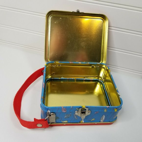 Vintage Mini Metal Lunchbox Curious George Fishing Theme Case Woven Handle - Picture 5 of 10
